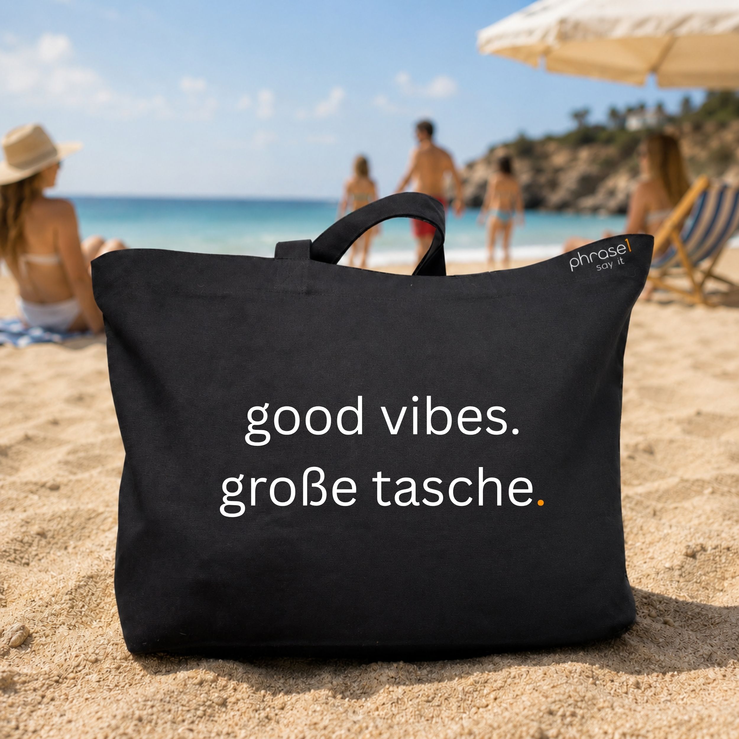 Premium Shopper mit Spruch „good vibes. große tasche.“